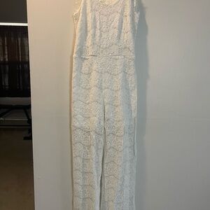 Sleeveless Lace Wide-Leg Jumpsuit in White